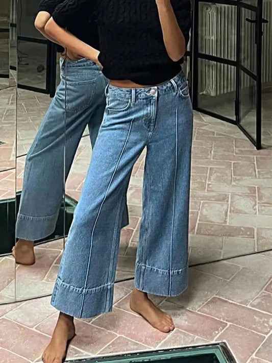 Women's Casual Straight Leg Jeans Denim Pants Loose Fit Pockets