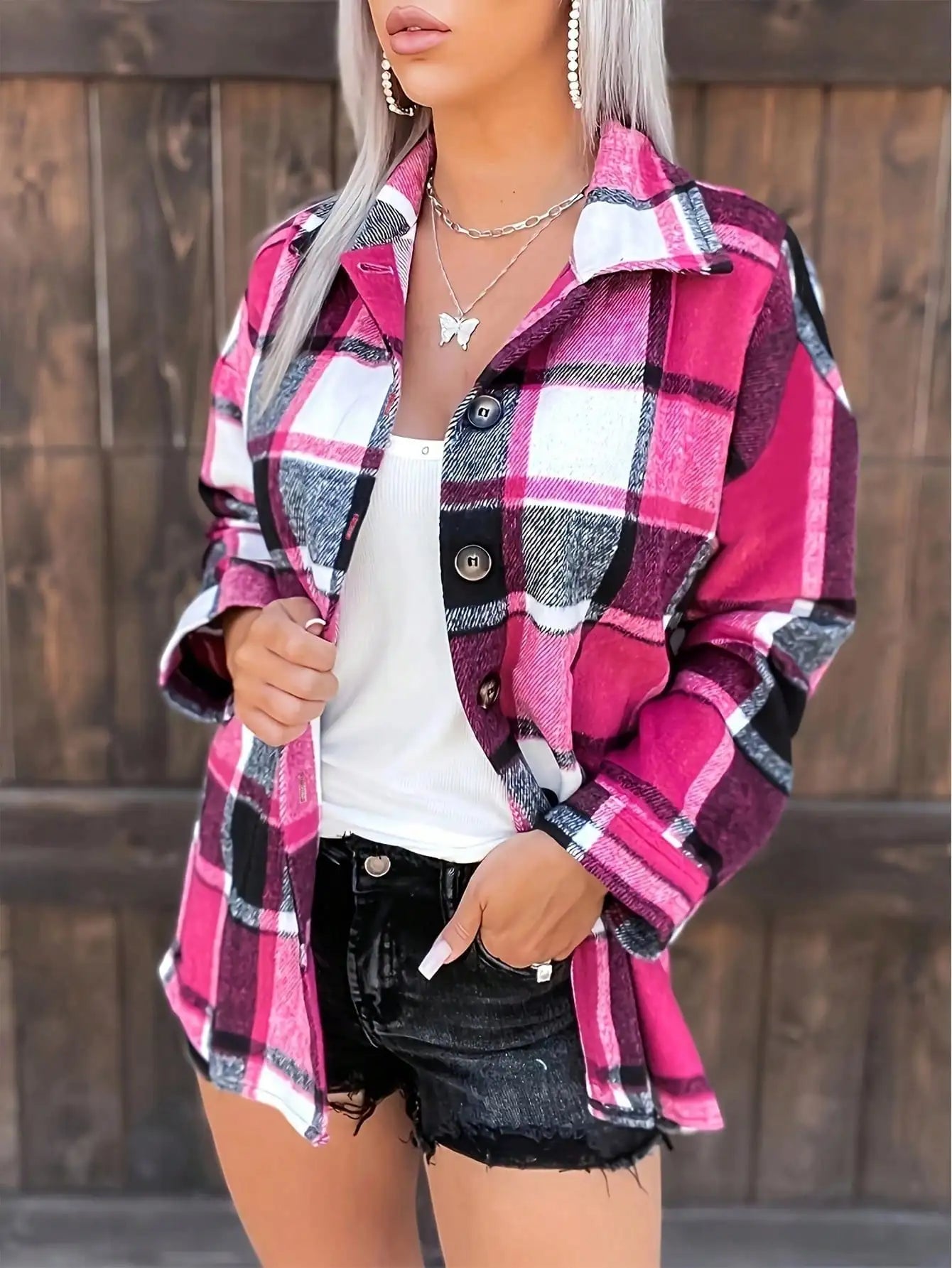 2025 Newest Women's Long Sleeve Flannel Plaid Shirt Casual Button Down Shirt Cardigan New Year and Valentine's Day Clothing