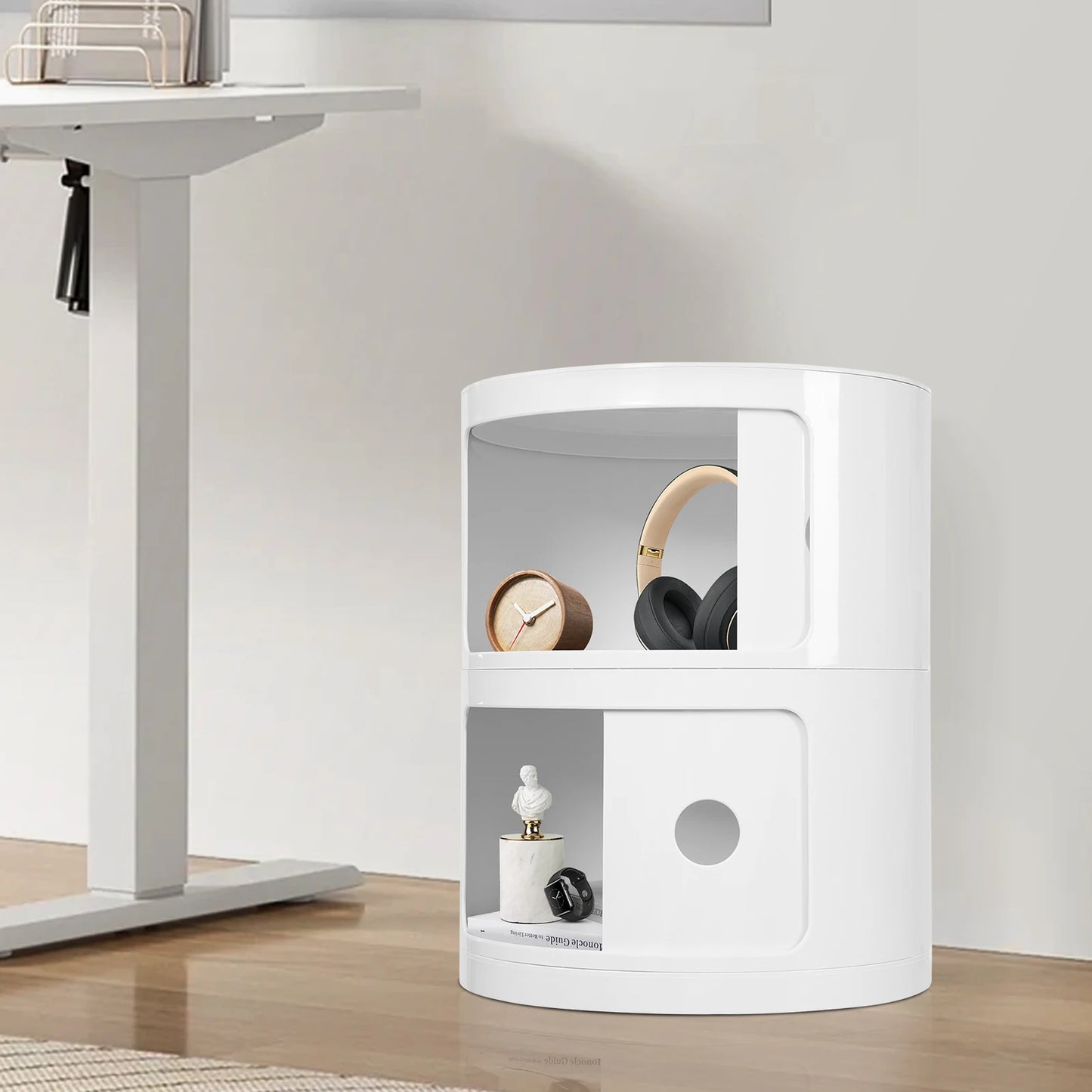 General Use 2 Tier Round Bedside Cabinet Nightstand With Drawers