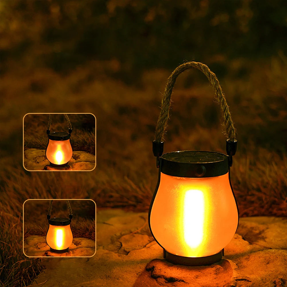 Solar Flame Light Garden Lantern Rechargeable Camping Lamp with Rope Camp Lamp for Outdoor Garden Yard
