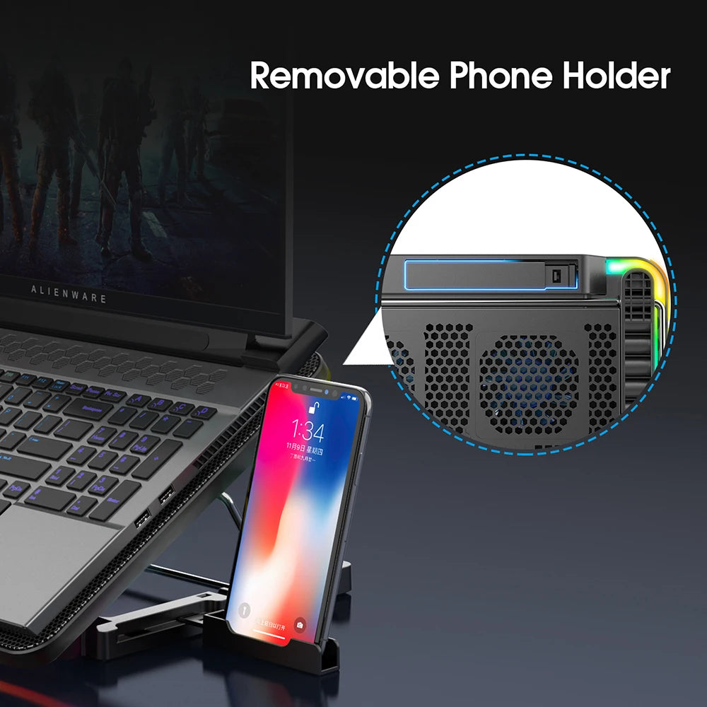 Coolcold Laptop Cooling Pad With Six Fans And Phone Holder