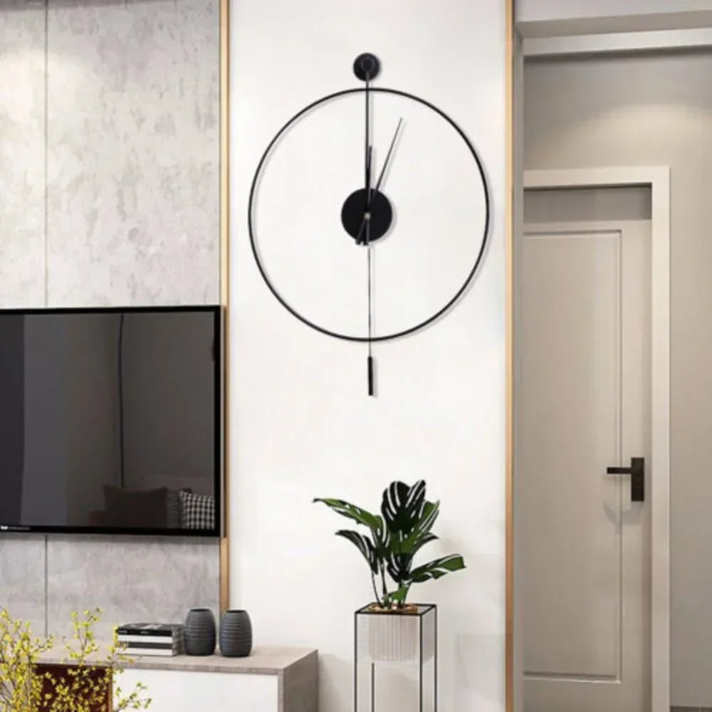 23.6in Classical Large Decorative Wall Clock with Pendulum,Modern Non-Ticking Silent Metal Wall Clocks for Living Room Low Noise