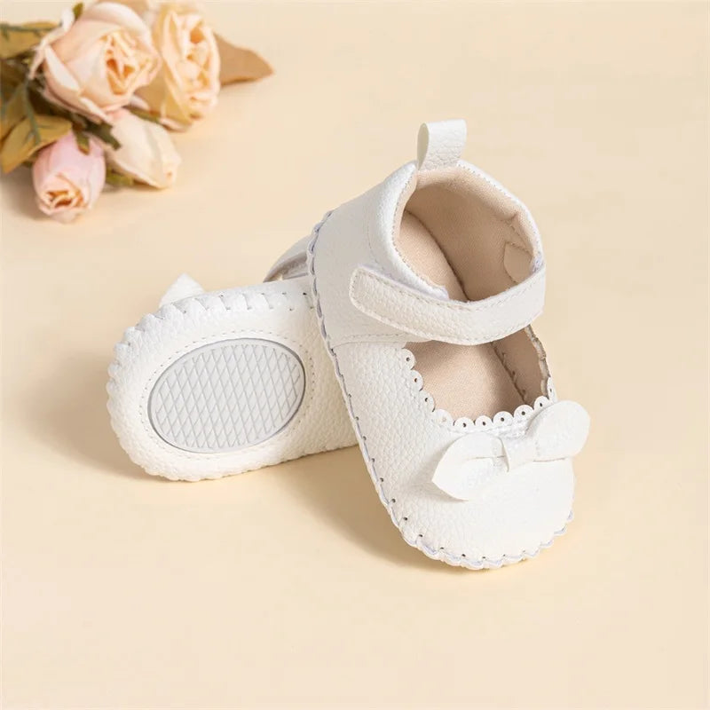 Baby Unisex First Walk Mary Jane Shoes With Bow And Non Slip Sole