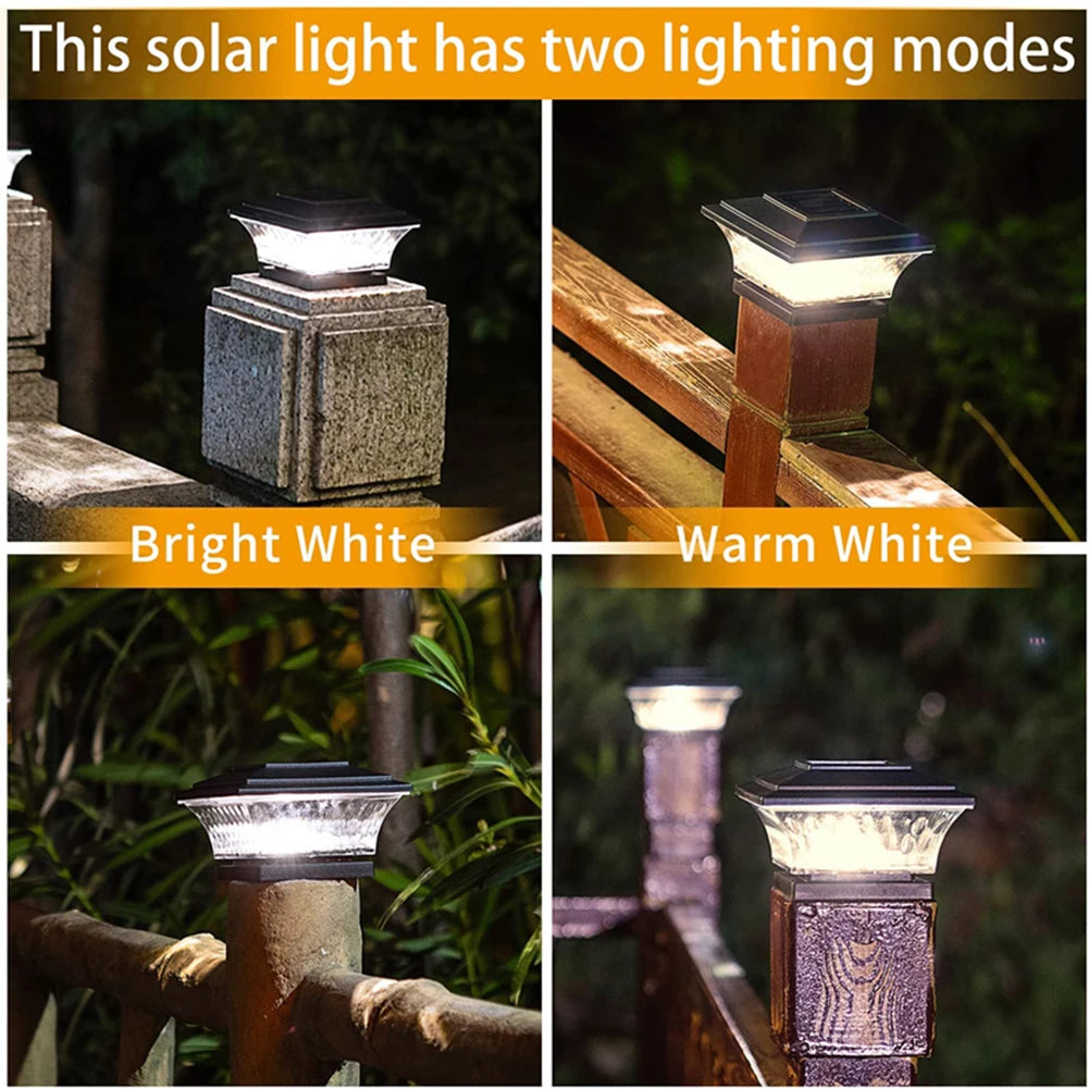 Solar Post Cap Fence Light LED Lamp Warm White 6500K