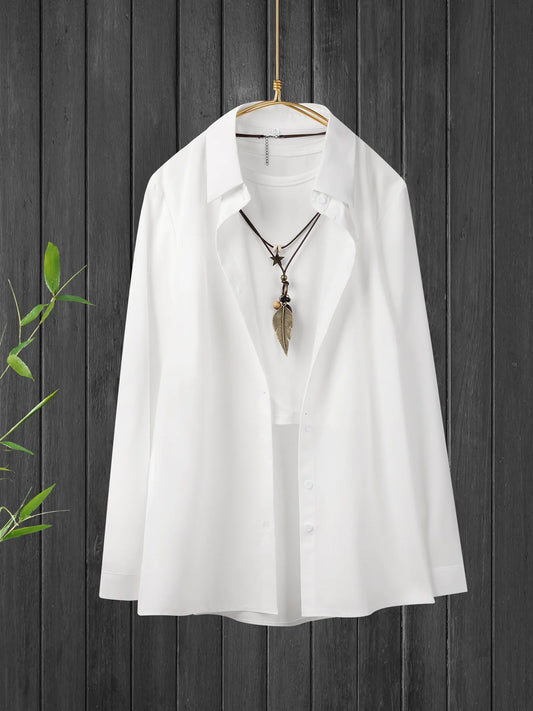 Plus Size White Top Women's Oversize Single-breasted Shirts Lapel Spring and Summer Thin Travel Essential Suitable for Commuting