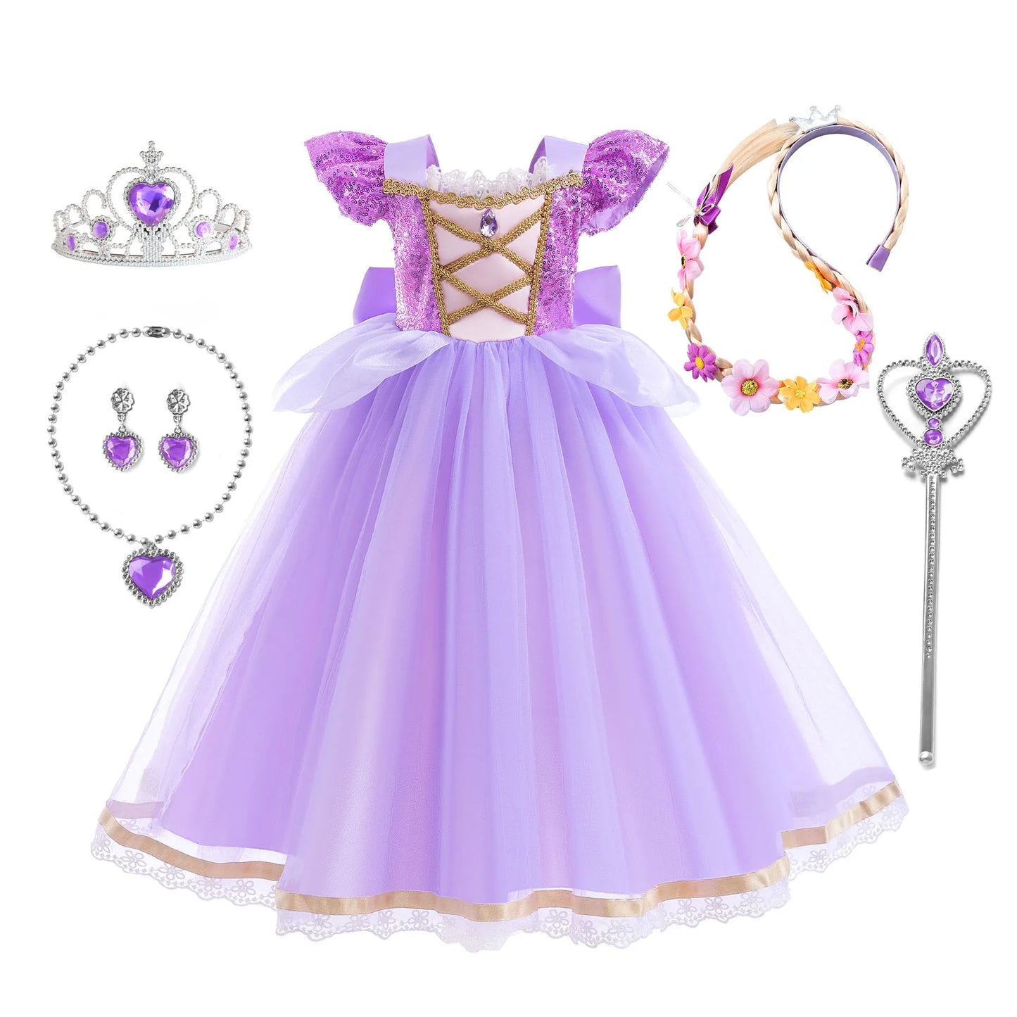 Girls Princess Rapunzel Dress For Parties Cosplay Costume