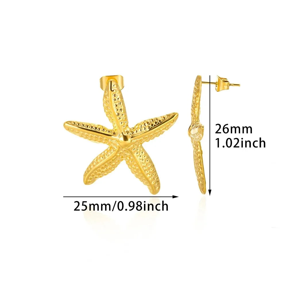 ICFTZWECN Vintage Starfish Stainless Steel Stud Earrings