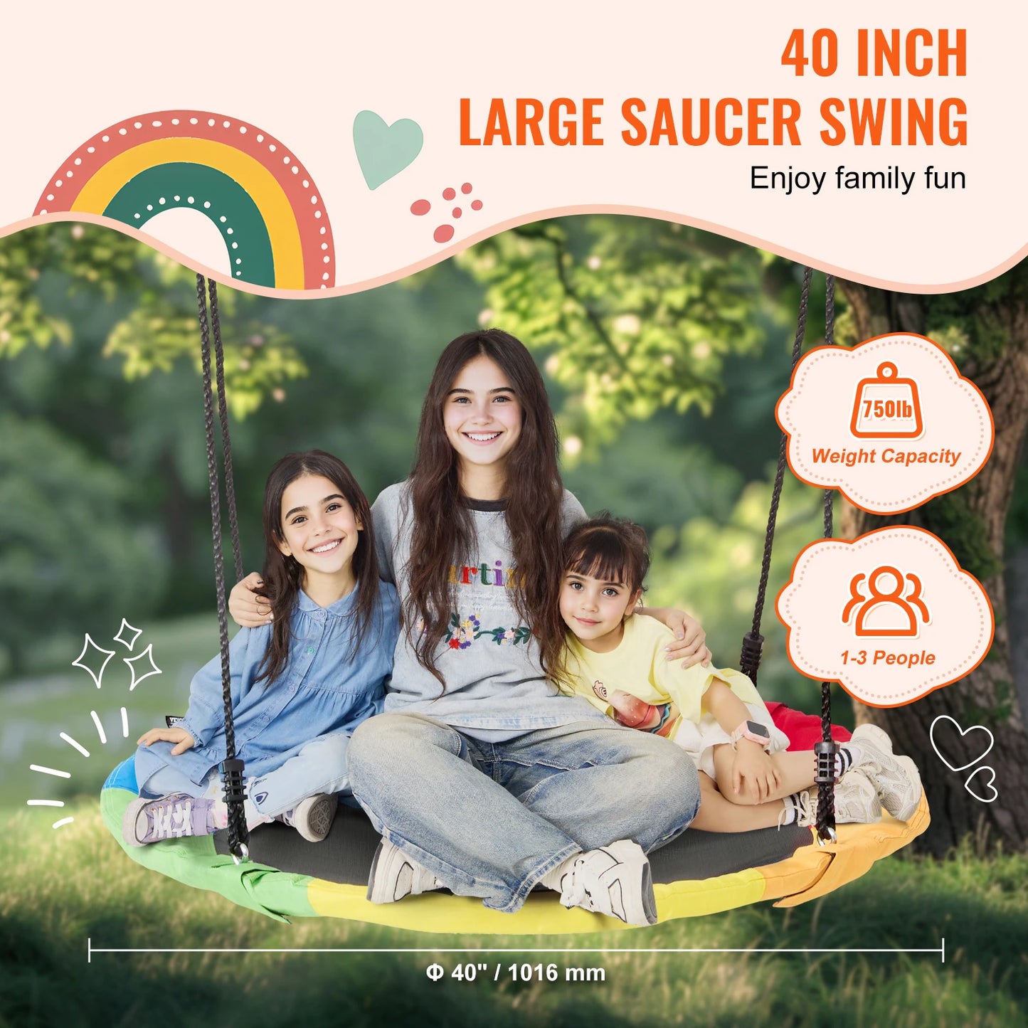 SucceBuy Saucer Tree Swing 750lbs Capacity For Kids Outdoor