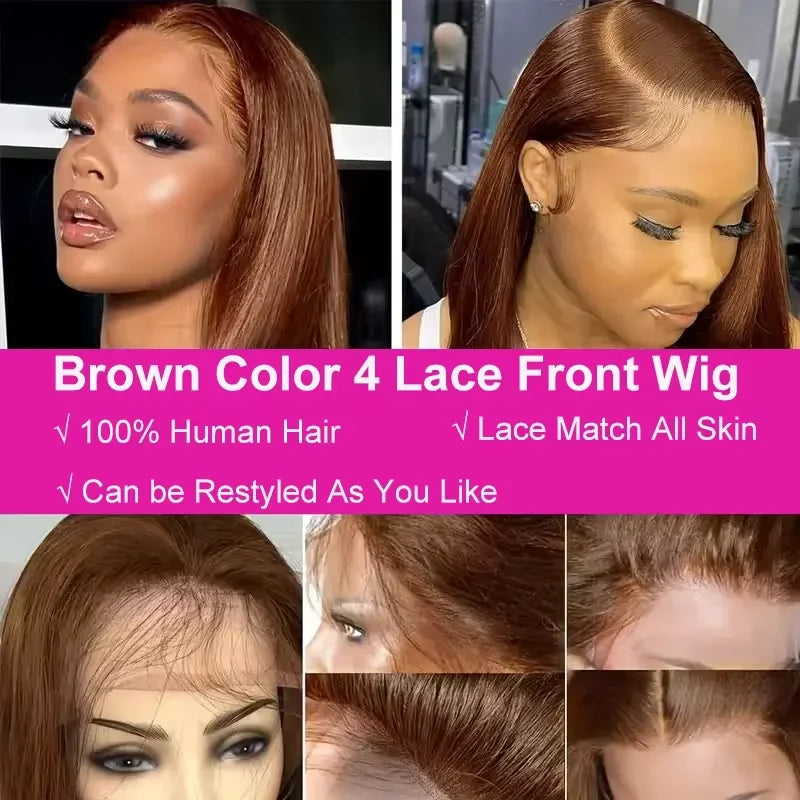 #4 Chocolate Brown Straight Bob Wigs 13x4 Lace Front Wigs for Human Hair Short Bob Wigs Transparent Bob Virgin Front Lace Wigs