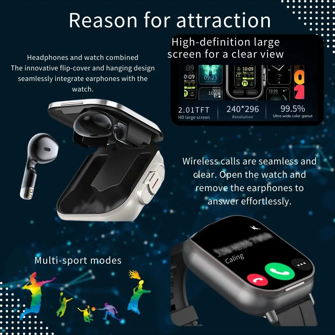 D8 2-In-1 Smartwatch With Earbuds Bluetooth Call NFC