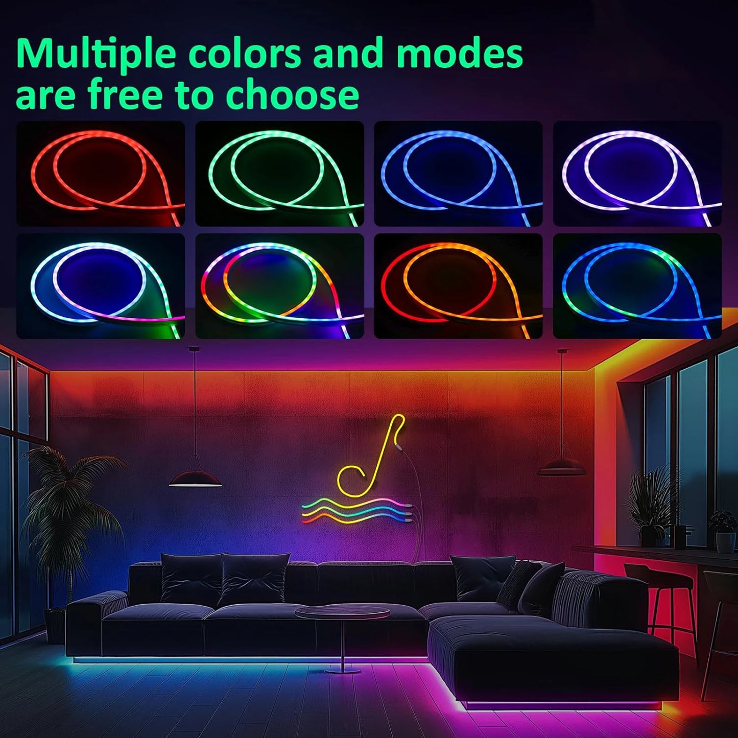 Neon LED Rope Lights,  LED Lights For Bedroom Flexible LED Light Strip With Remote And APP Control RGB Lighting Strip