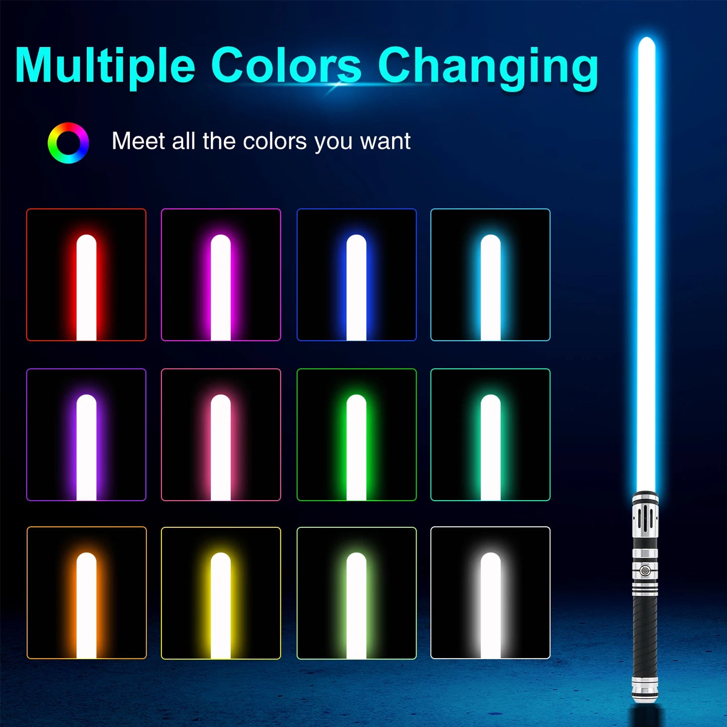 TXQSABER Lightsaber Neo Pixel Heavy Dueling RGB Color Changing Metal Hilt Smooth Swing Blaster Cosplay Jedi Laser Sword Toys Kid