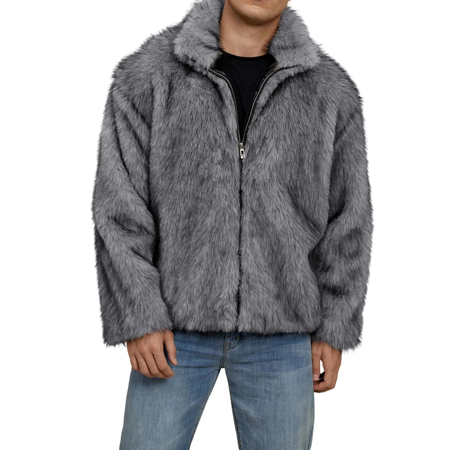 CN Guangdong Men Faux Fur Jacket Winter Thick Collar Coat