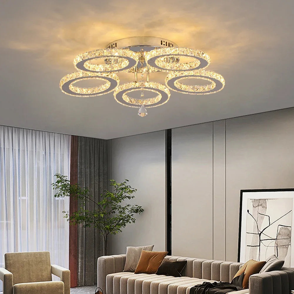 GreeLustr K9 Crystal Chandelier 3 Ring Pendant Lamp