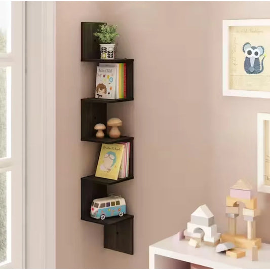 Hign Concerned 5 Tier Wall Mount Floating Corner Shelf