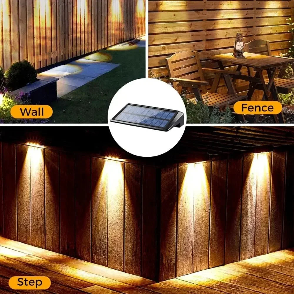 Two Pack Solar Wall Lights 4 LED Outdoor Fence Deck Pathway