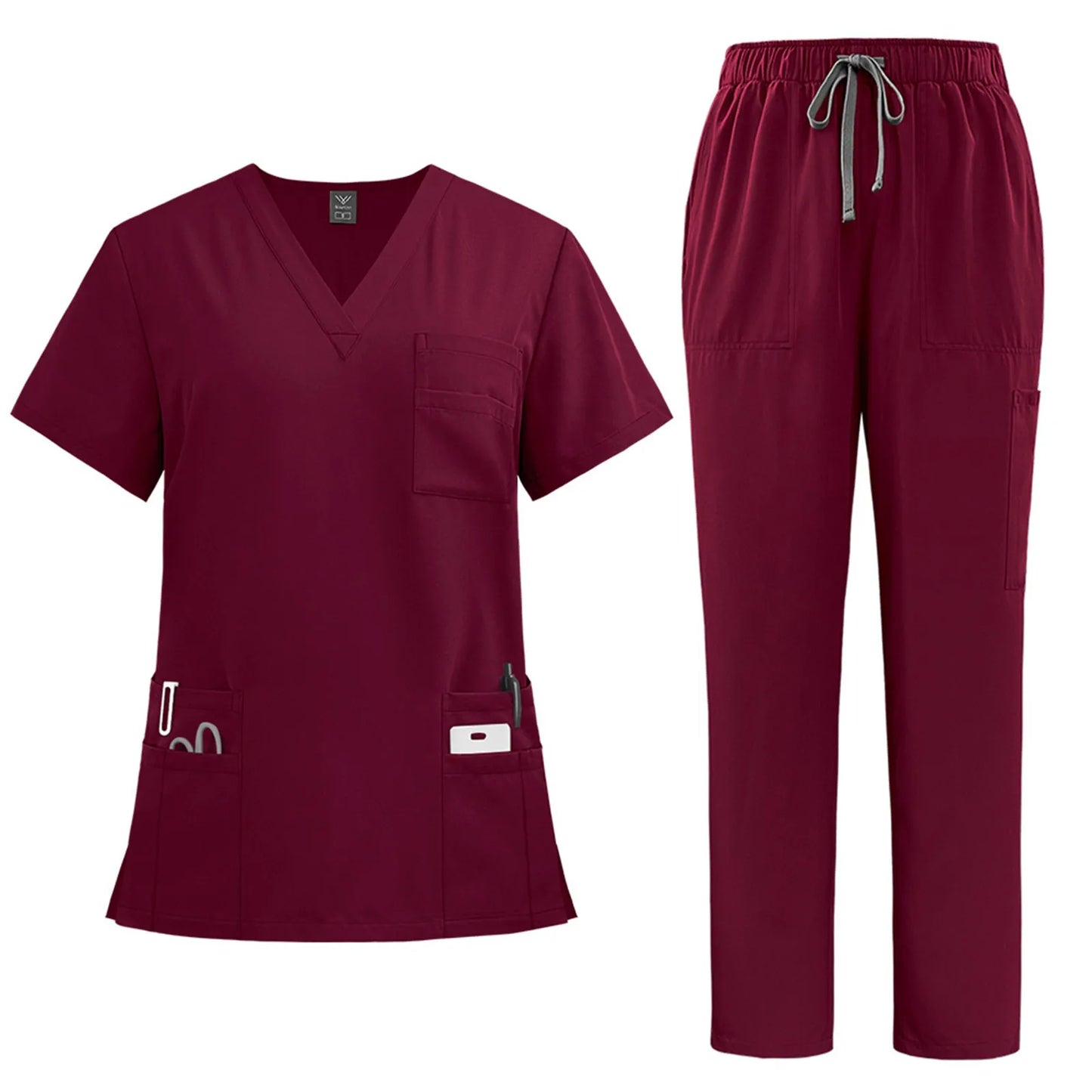 Medical Nurse Uniform 2Piece Scrubs Set Women Polyester