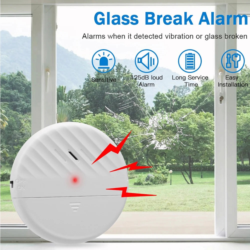 WSDCAM 125dB Wireless Glass Break Alarm With Sensor Pro