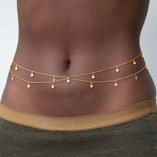 Double Layer Rhinestone Tassel Waist Chain Body Jewelry