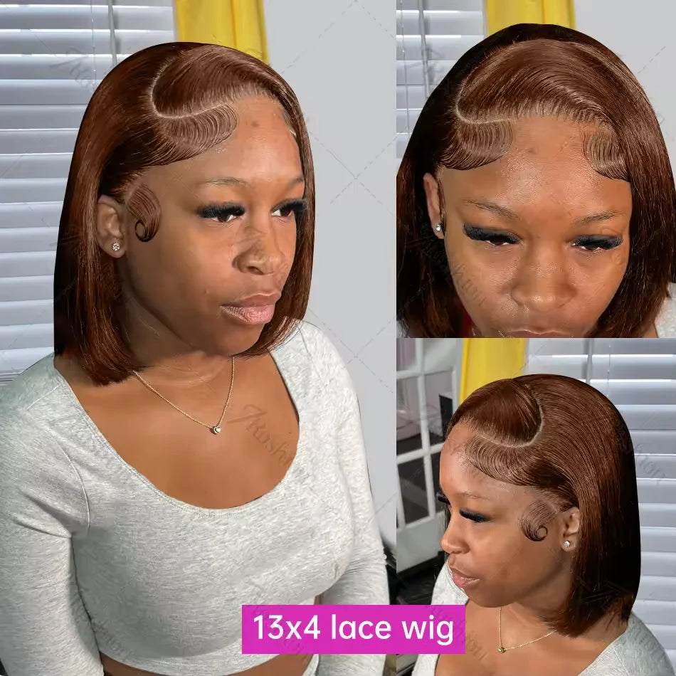 #4 Chocolate Brown Straight Bob Wigs 13x4 Lace Front Wigs for Human Hair Short Bob Wigs Transparent Bob Virgin Front Lace Wigs