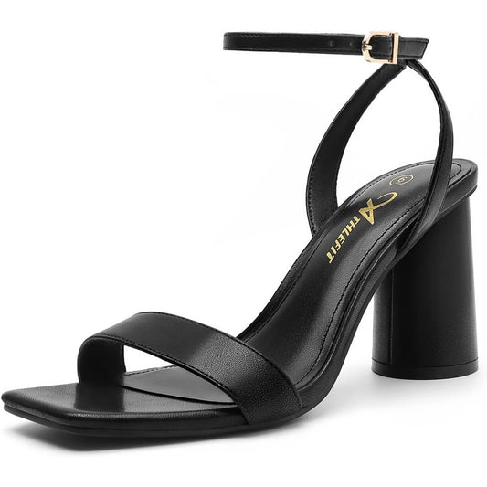 Women's Strappy Chunky Block Heels Fashion Square Open Toe Heeled Sandals Ankle Strap Wedding Party Shoes