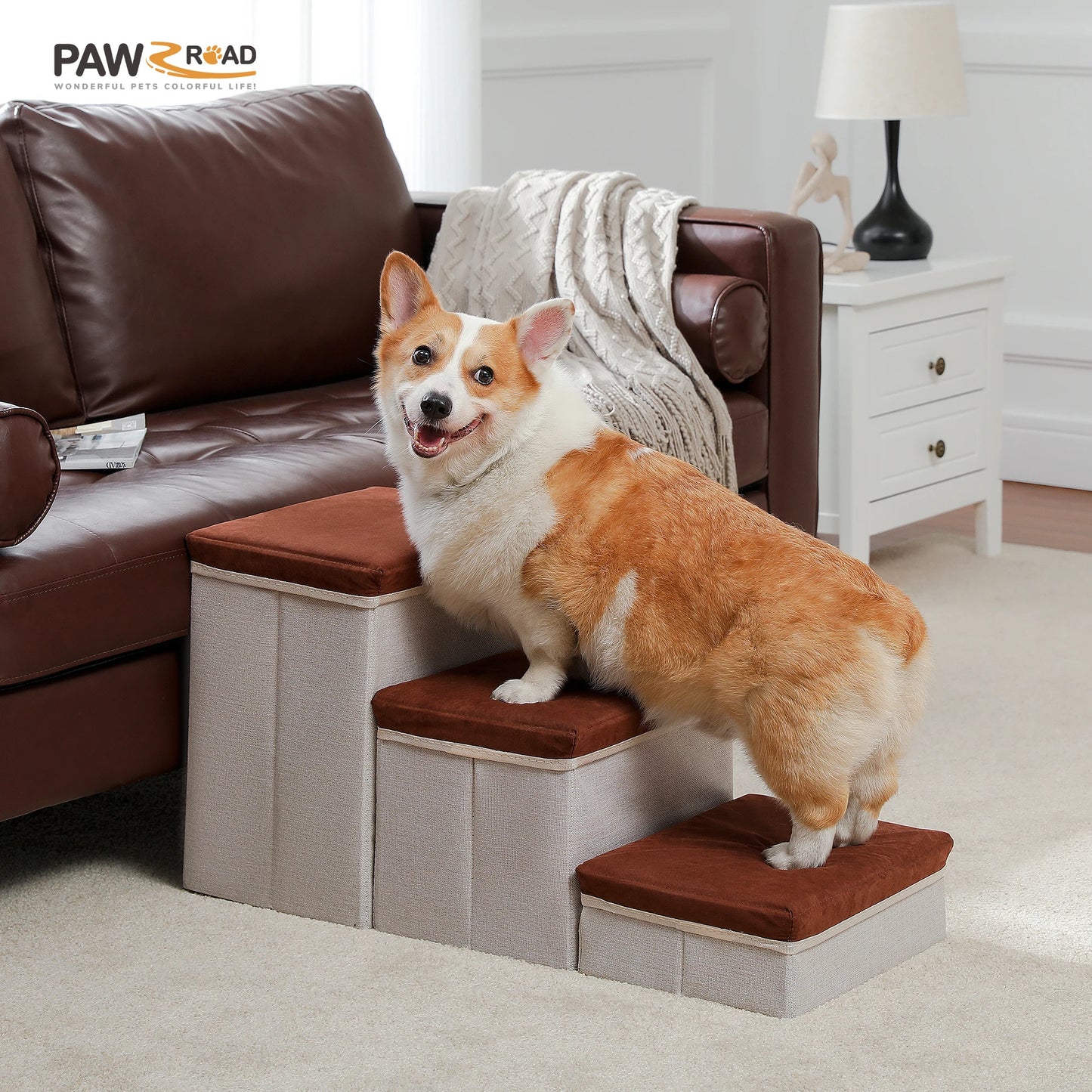 PAWZ Road Three Tier Dog Stairs Foldable Pet Ramp Storage