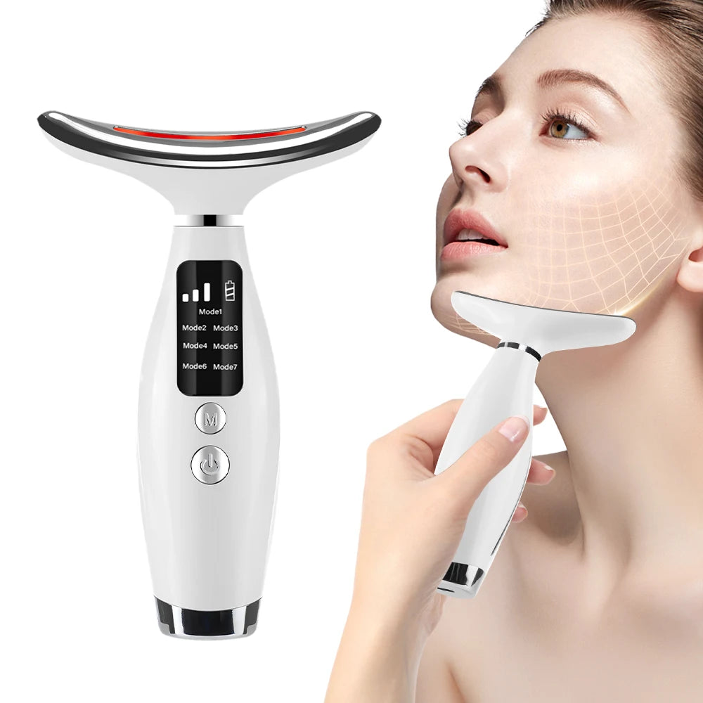 Neck Face Lifting Massager 7 Colors Light LED Photon Therapy Skin Tighten Wrinkle Remove Heating Vibration Massage Beauty Device