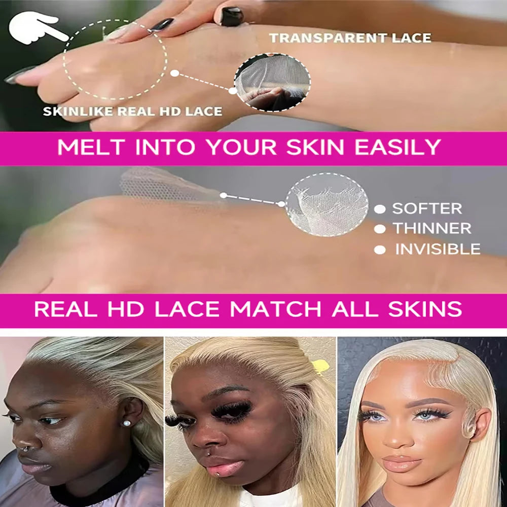 613 Straight Human Hair Wig 13x6 HD Lace Frontal Wigs 613 Honey Blonde Straight Brazilian Lace Frontal Wig 200 Density 46 Inch