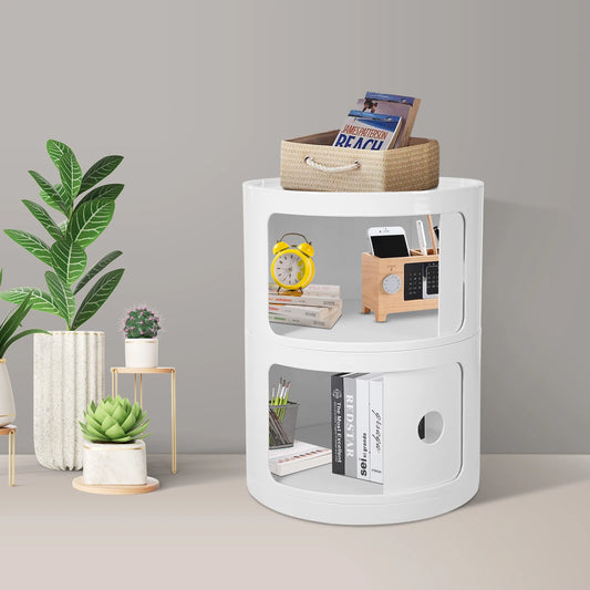 General Use 2 Tier Round Bedside Cabinet Nightstand With Drawers