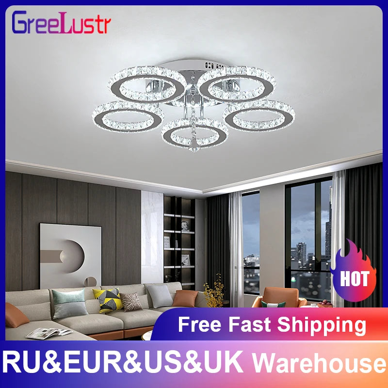 GreeLustr K9 Crystal Chandelier 3 Ring Pendant Lamp