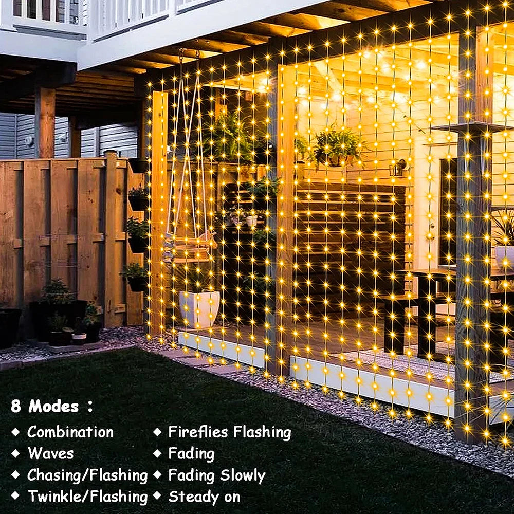 WELPUR Solar Curtain Lights Outdoor Fairy Garland 8 Modes