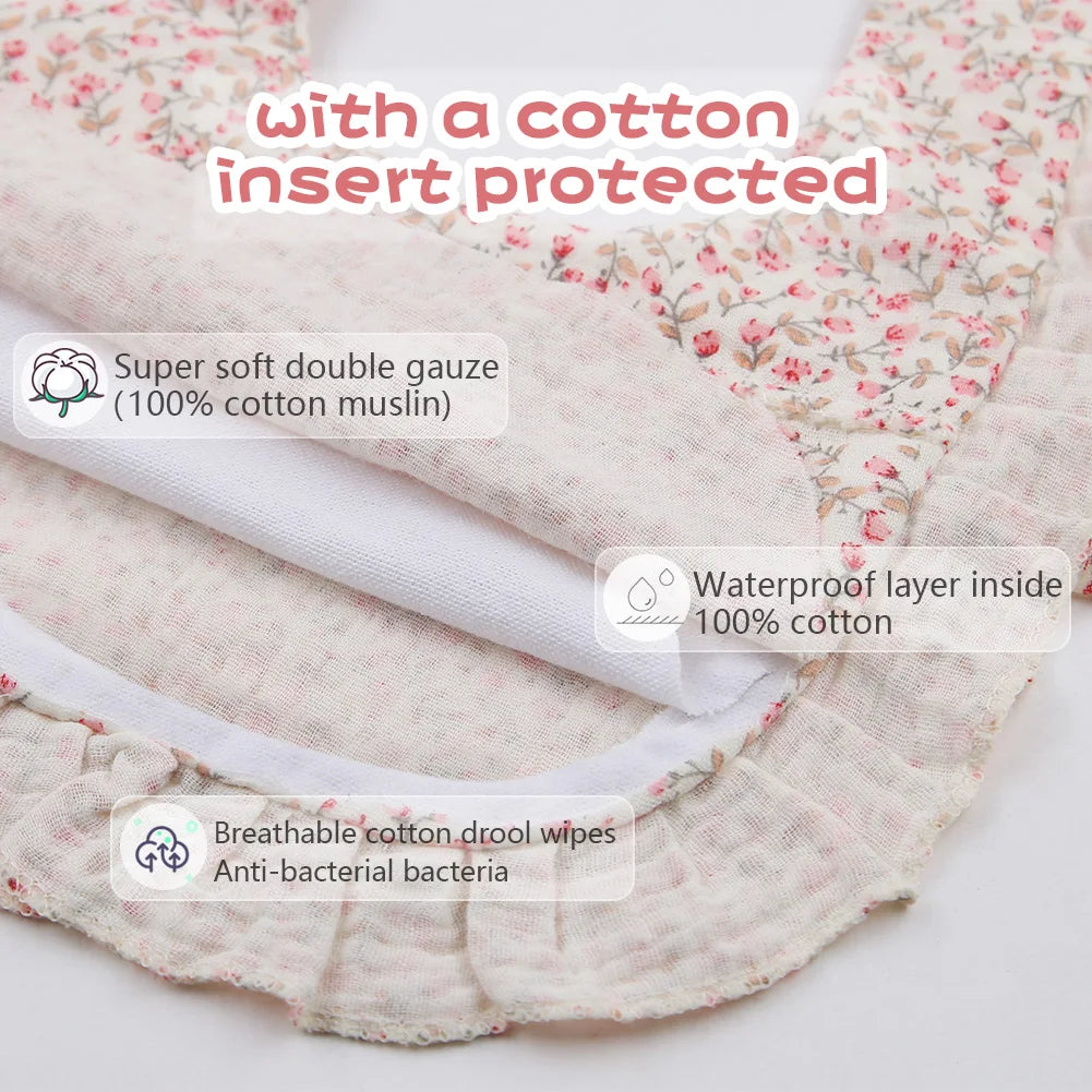 Flower Print Baby Bibs Adjustable Snap Burp Cloths Saliva Towel Muslin Cotton For Feeding