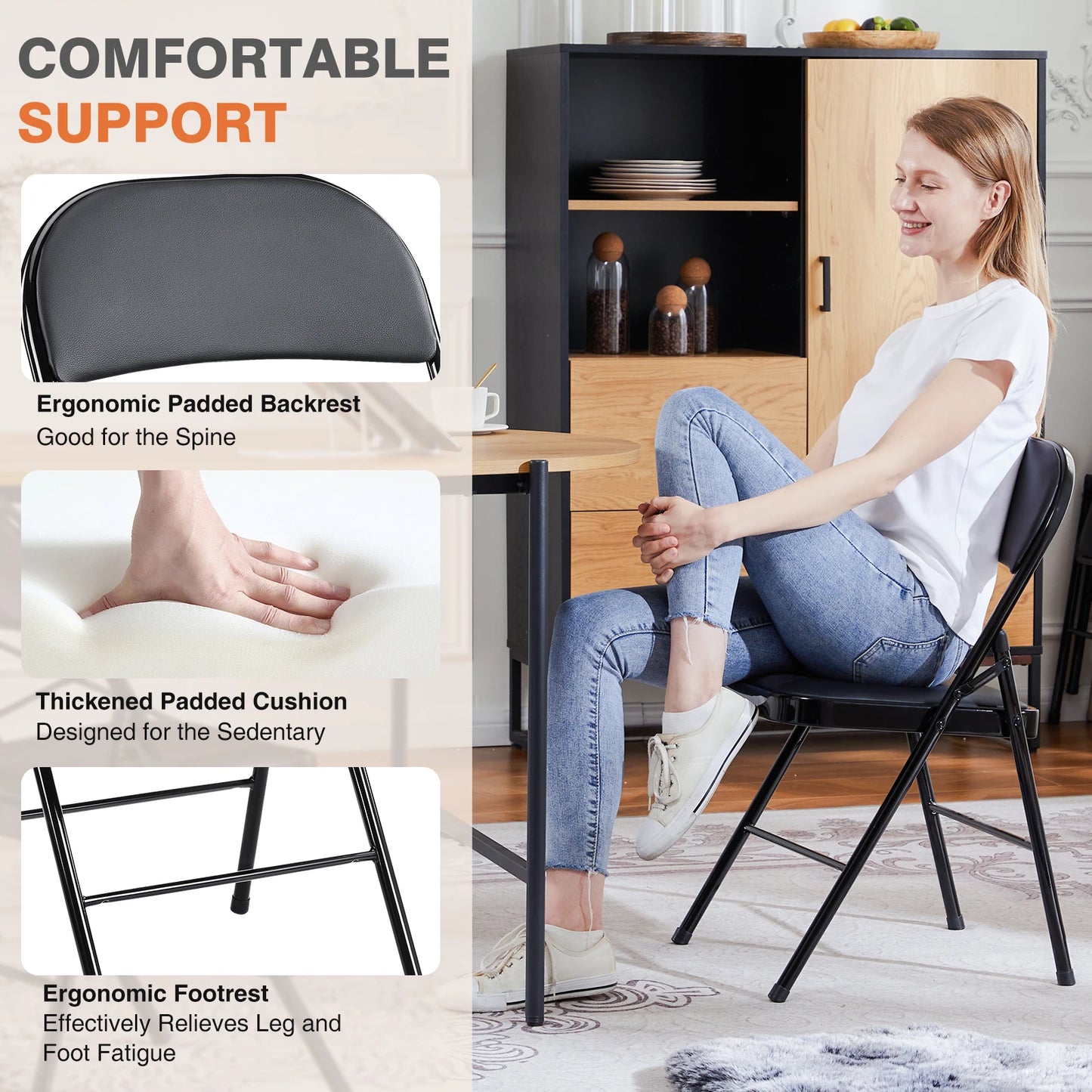 JHK Leather Padded Folding Chairs 2 Pack Sturdy Metal Frame