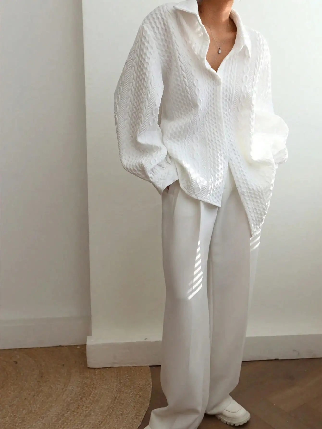 Fisoew Womens Oversized Button Down Shirts Textured Collared Long Sleeve Shacket Casual Fall Blouses Tops