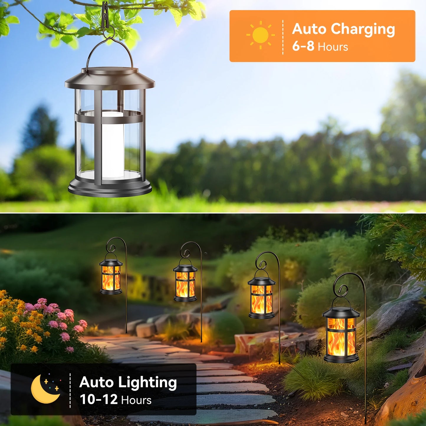 KPSTEK Solar Flame LED Lights 2 Pack Outdoor Lanterns