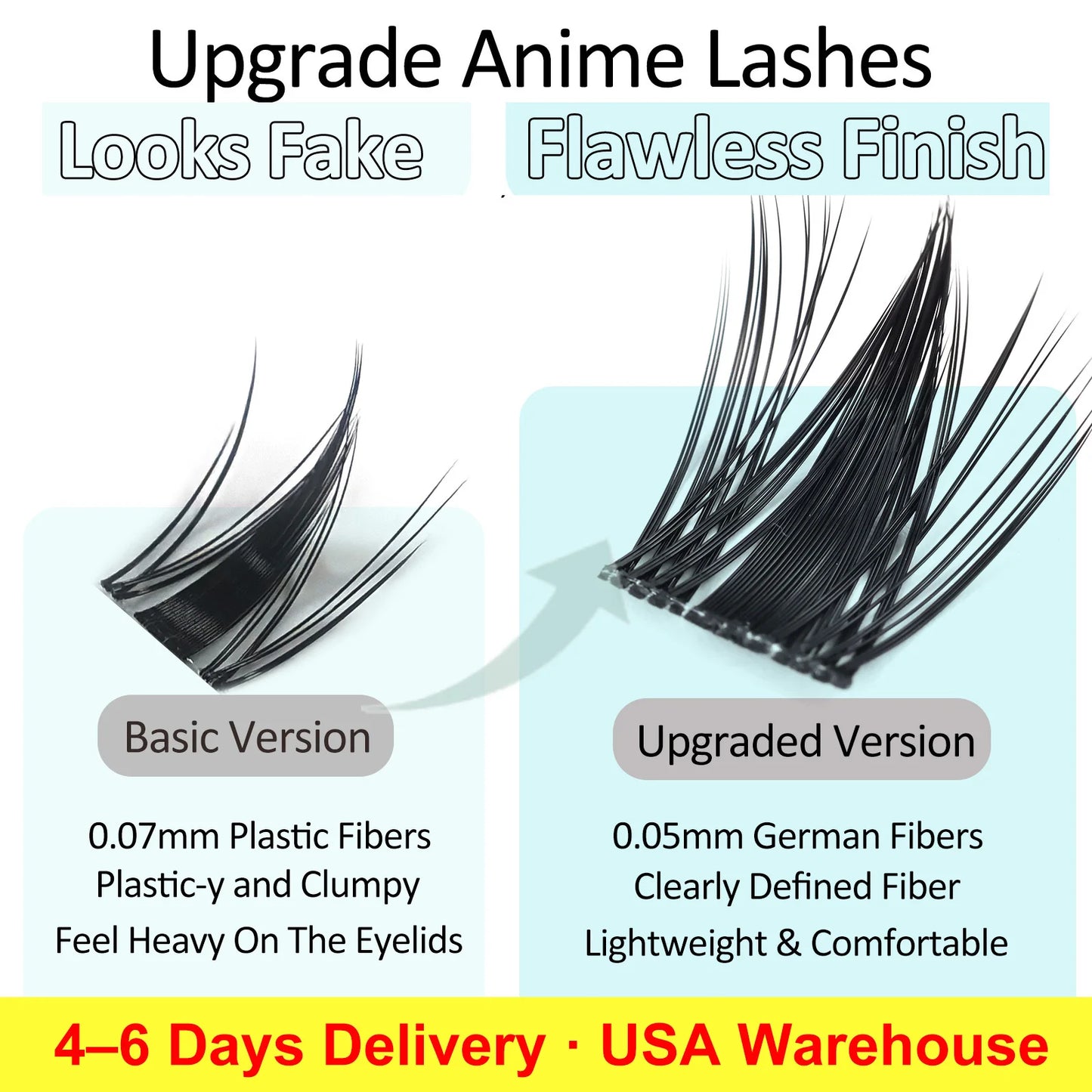 Mscici Thinnest 0.03mm Natural Spike Anime Cluster Design Manga Lash Clusters Kit Waterproof Clear Lash Glue For Sensitive Eyes
