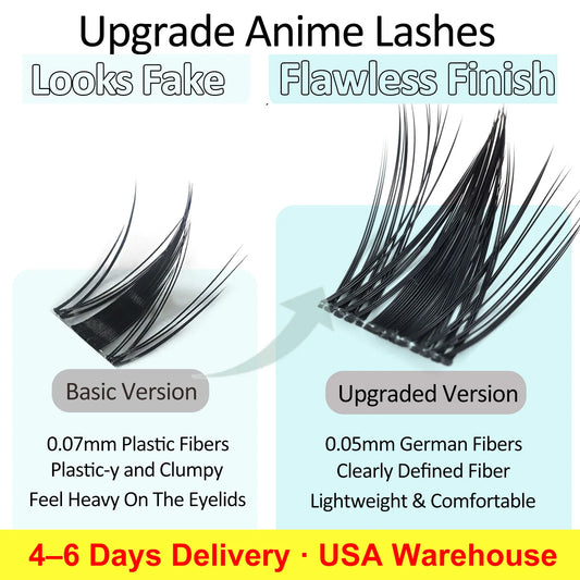 Mscici Thinnest 0.03mm Natural Spike Anime Cluster Design Manga Lash Clusters Kit Waterproof Clear Lash Glue For Sensitive Eyes