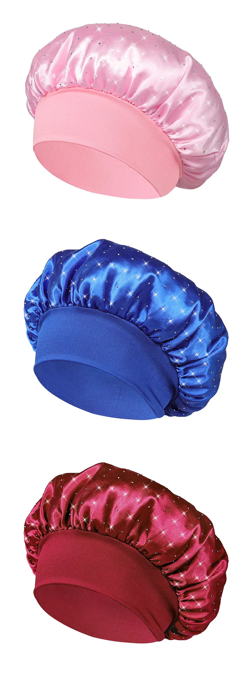 KYDZSWCN Satin Rhinestone Sleep Bonnet Headwrap Wide Band Cap
