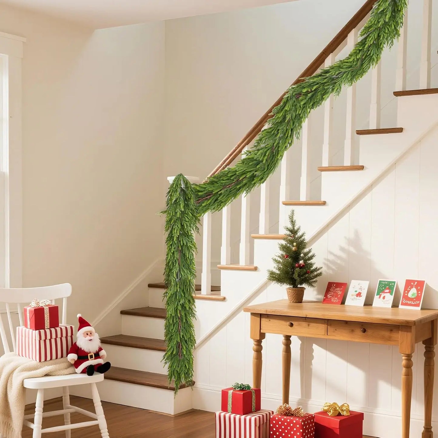 Realistic Christmas Garland Norfolk Pine Dense Artificial Greenery For Mantle And Stairs Decor