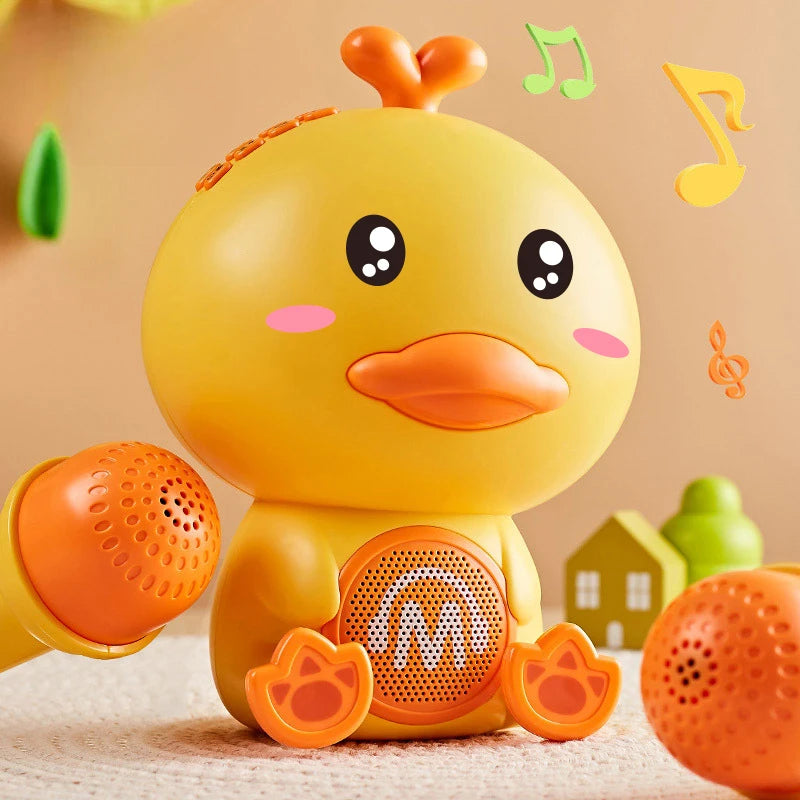 Microphones Cute Duck Singing Sound Early Education Machine Voice Changeable Storytelling With Light Music Toys For Kids Gifts