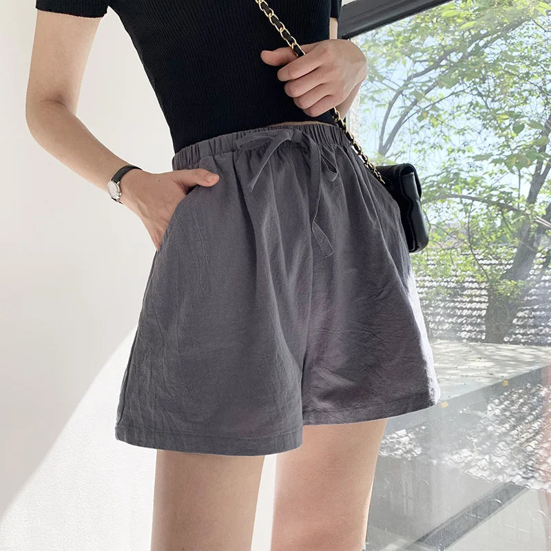 CN Zhejiang Cotton Linen Shorts Women High Waist Casual