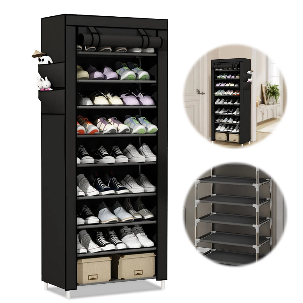 High-concerned 10-Layer Fabric Cover Shoes Cabinet Dustproof Rack