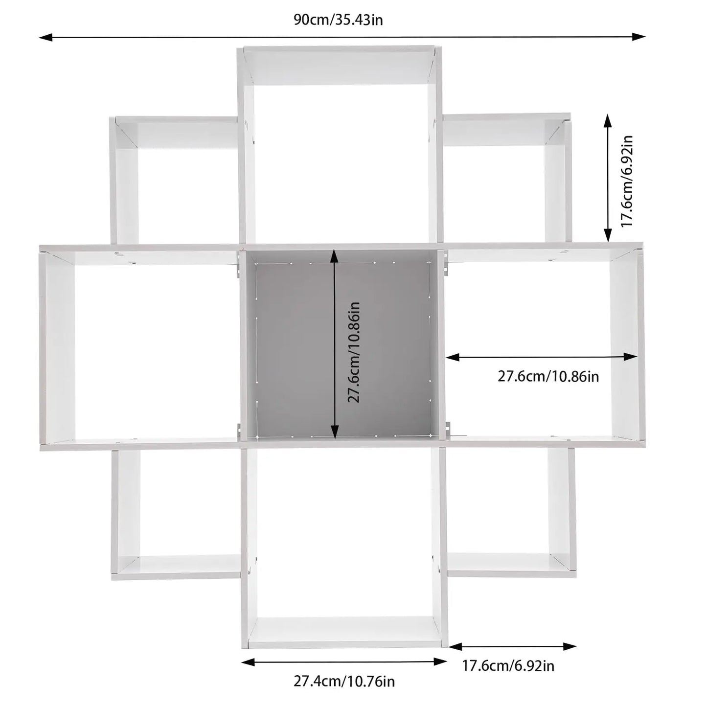 Hign-concerned Wall Mounted Bookcase 3-Tier Floating Shelf With 9 Compartments