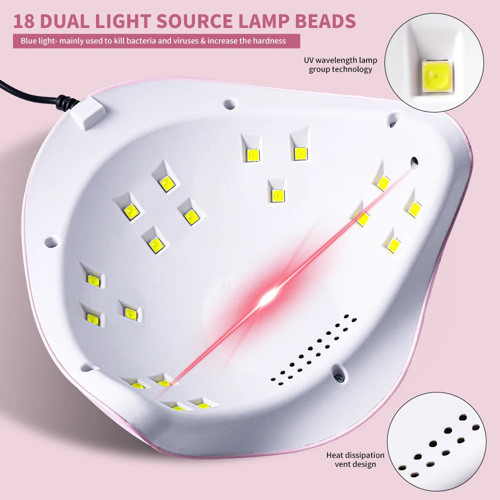 UV/LED Nail Lamp with 18 LEDS Quick Drying Professional Nails Light Have LCD Display for Gel Polish Manicure Salon/Home Tools