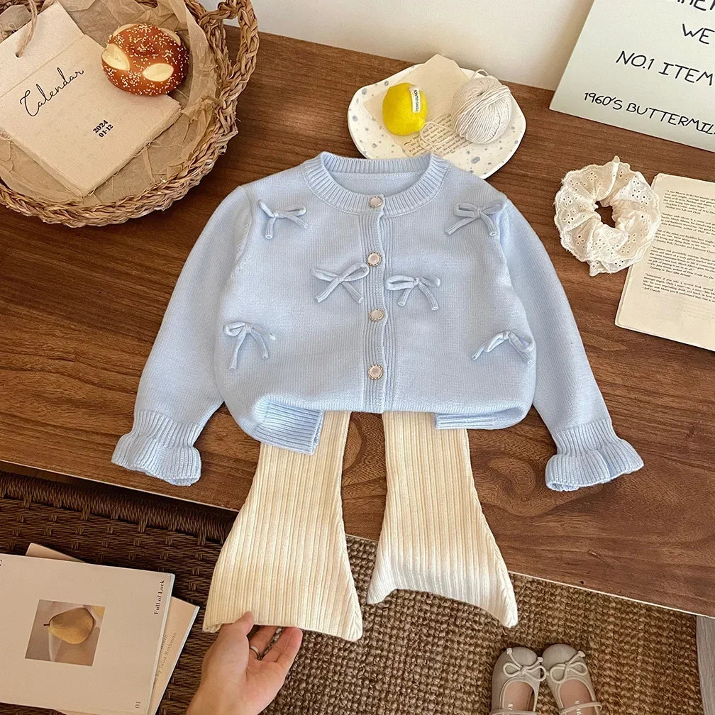 Girls Bow Knit Cardigan Sweater Jacket Cotton Autumn Winter