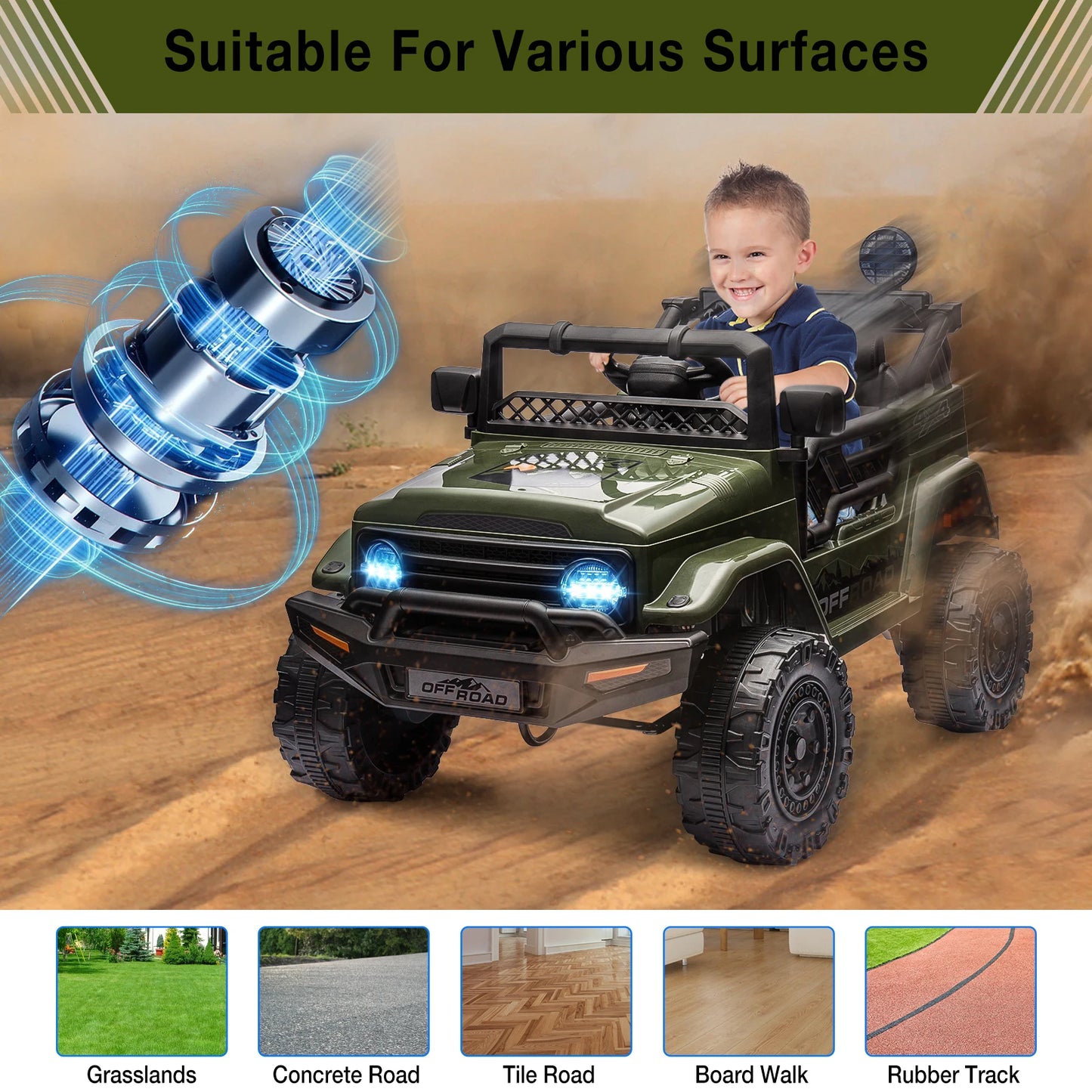 HiMIS 12V Kids Ride On Truck With Remote Control Led Lights