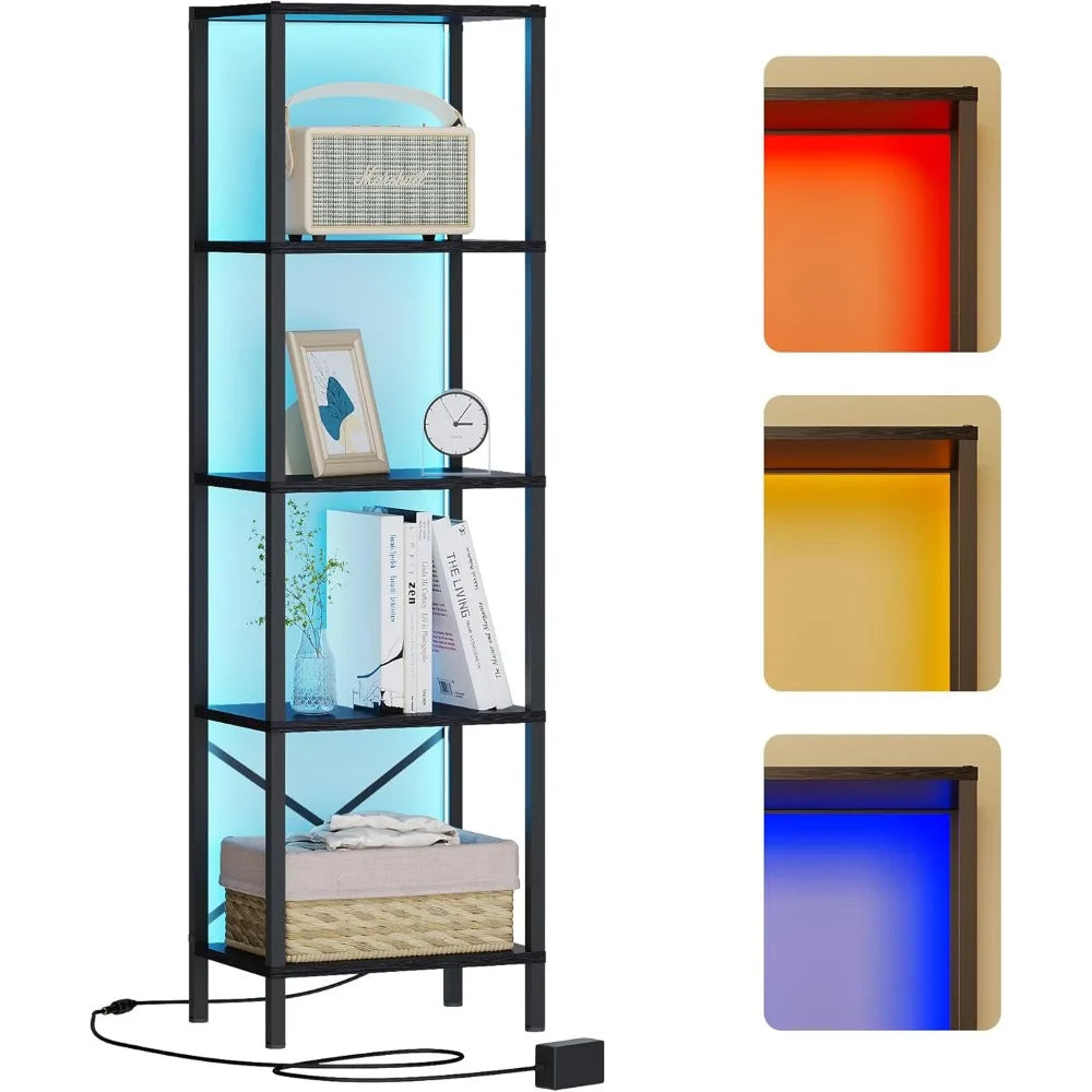Five Tier Bookshelf With LED Lights And Steel Frame