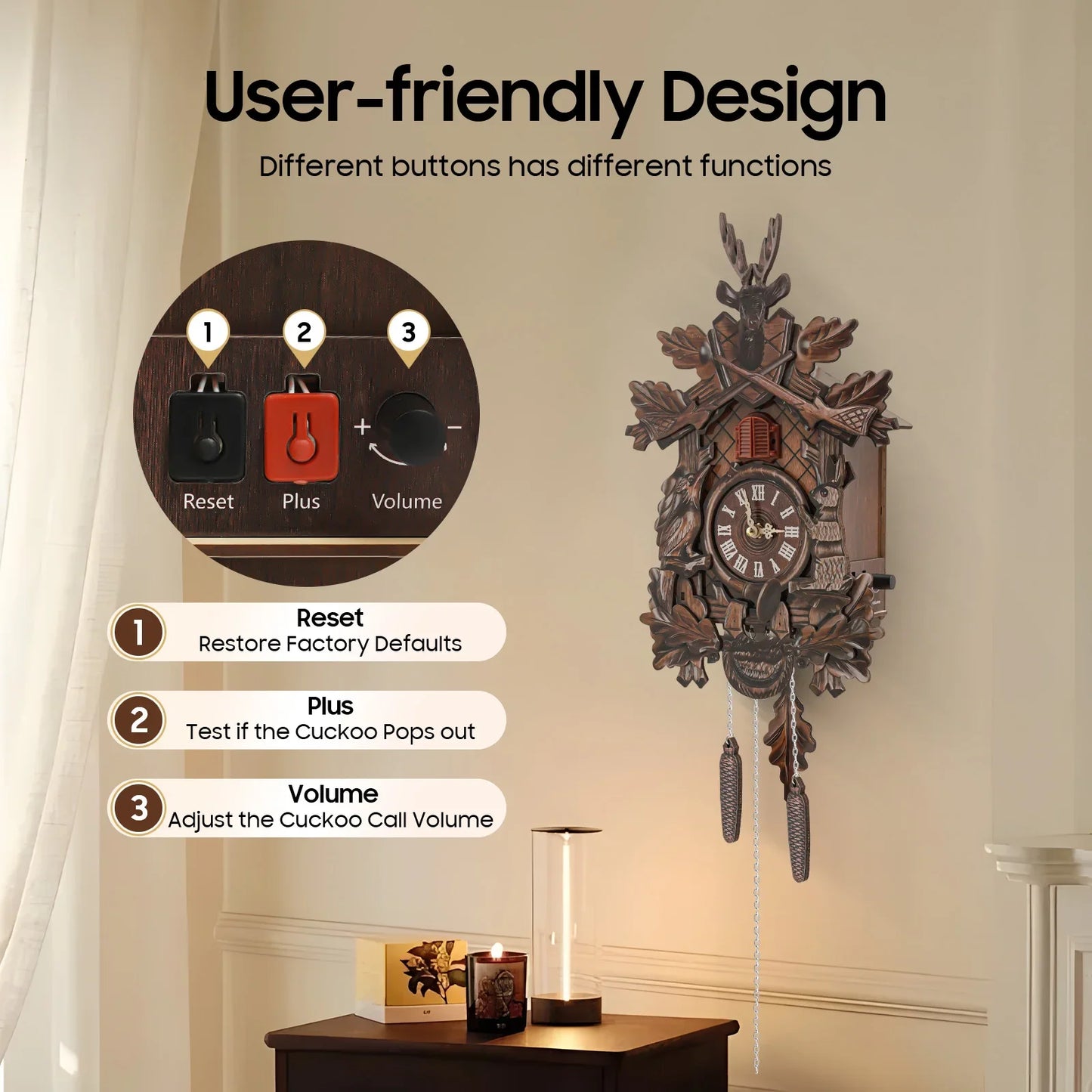 Traditional Cuckoo Wall Clock Retro Forest Cuckoo Clock Style Cuckoo Clock for Living Room Bedroom Study Office Gifts