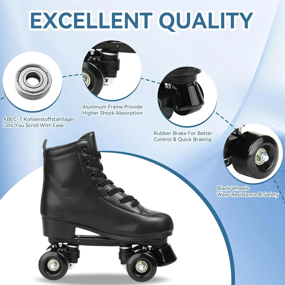 YYW Outdoor Roller Skates PU Leather Quad Skates Men Women