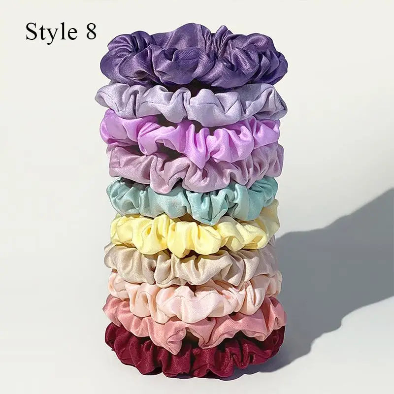 Satin Silk Hair Scrunchies 10pcs Set For Women Elastic Comfort